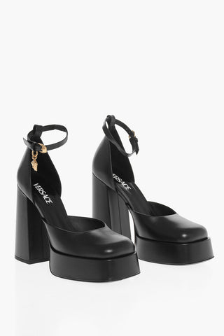Leather Platform Pumps with Ankle Strap 13cm