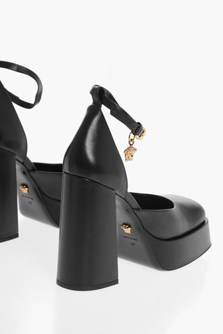 Leather Platform Pumps with Ankle Strap 13cm