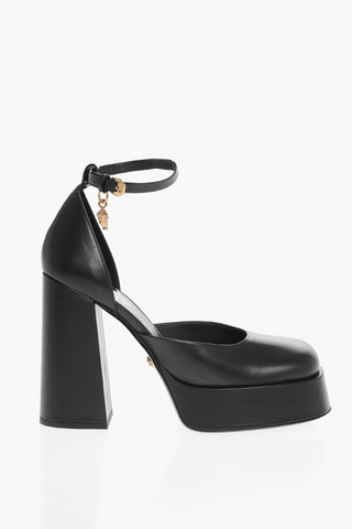 Leather Platform Pumps with Ankle Strap 13cm