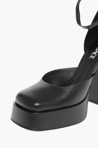 Leather Platform Pumps with Ankle Strap 13cm