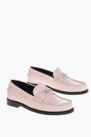 Crocodile Effect Printed Leather Loafers