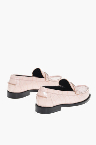 Crocodile Effect Printed Leather Loafers