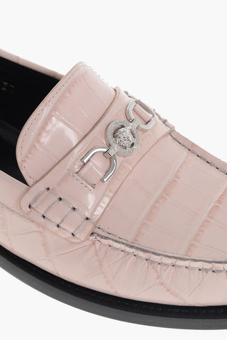 Crocodile Effect Printed Leather Loafers