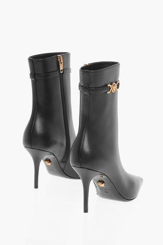 Leather Booties with Logoed Strap and Stiletto Heel 9cm