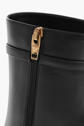 Leather Booties with Logoed Strap and Stiletto Heel 9cm