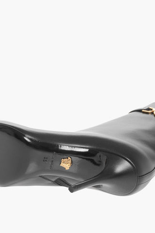 Leather Booties with Logoed Strap and Stiletto Heel 9cm