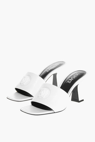 Mules Open Toe in Pelle con Tacco a Rocchetto 8cm