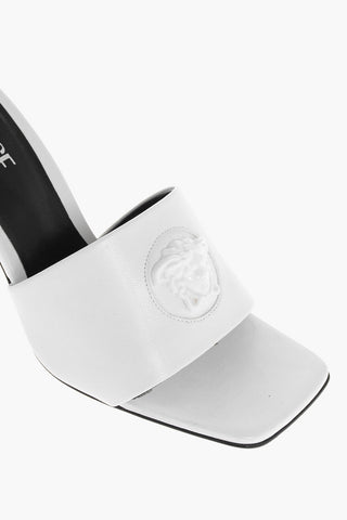 Mules Open Toe in Pelle con Tacco a Rocchetto 8cm