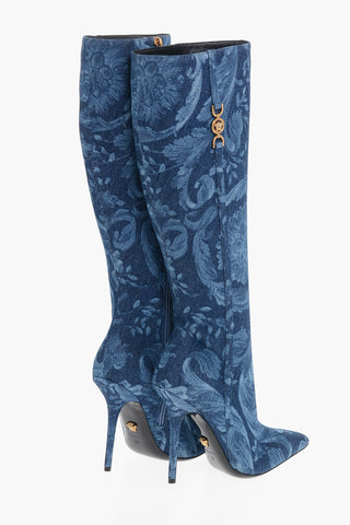 Kniehohe Stiefel aus Denim LA GRECA mit 11 cm Stilettoabsatz