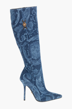 Kniehohe Stiefel aus Denim LA GRECA mit 11 cm Stilettoabsatz