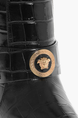 Crocodile Effect Printed Leather Under the Knee Boots 11cm
