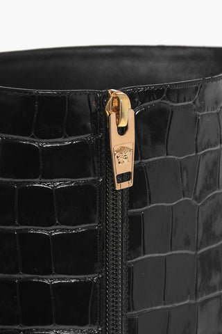 Crocodile Effect Printed Leather Under the Knee Boots 11cm