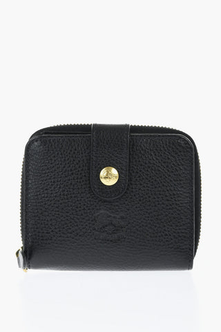 Textured Leather Wallet with Zip Closure