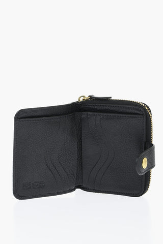 Textured Leather Wallet with Zip Closure