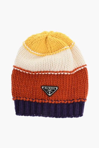 Beanie in Lana e Cashmere con Logo in Rilievo