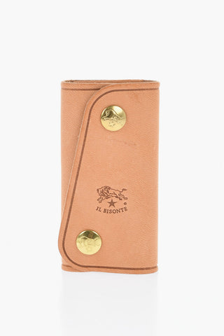 Leather Keyring with Golden Metal Details