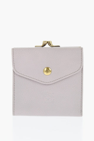 Solid Color Textured Leather Wallet with Clic-Clac Closure