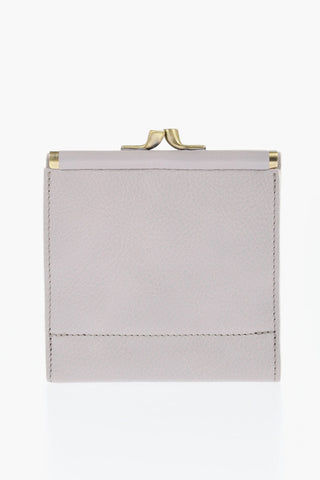 Solid Color Textured Leather Wallet with Clic-Clac Closure
