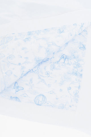 Cotton Blanket with One Side in Toile de Jouy Pattern