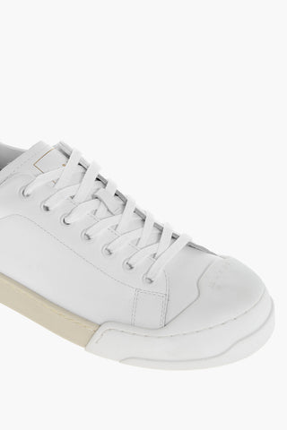 Monochrome Leather Sneakers with Rubber Toe