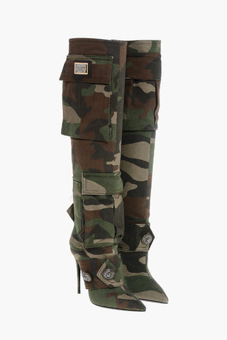 Camouflage Denim Boots with Pockets 11cm