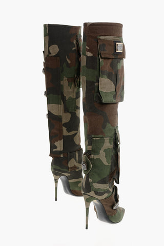 Camouflage Denim Boots with Pockets 11cm