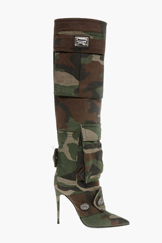 Camouflage Denim Boots with Pockets 11cm