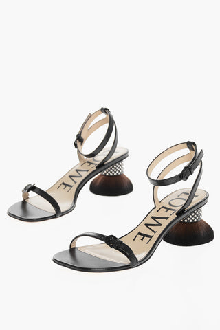 Leather PETAL BRUSH Sandals with Design Heel 6cm