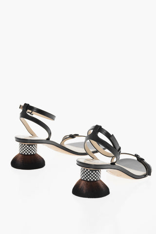 Leather PETAL BRUSH Sandals with Design Heel 6cm