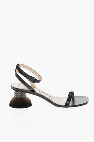 Leather PETAL BRUSH Sandals with Design Heel 6cm