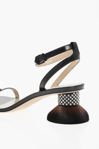 Leather PETAL BRUSH Sandals with Design Heel 6cm