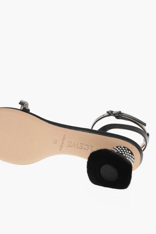 Leather PETAL BRUSH Sandals with Design Heel 6cm