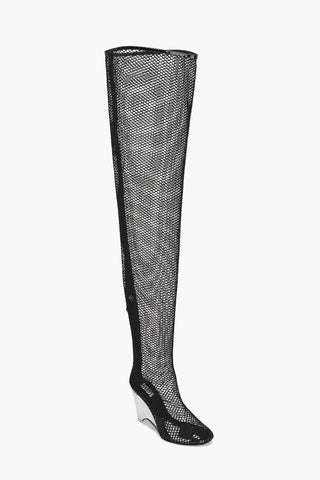 Overknee-Stiefel aus Mesh mit 11 cm Plexiglas-Keilabsatz