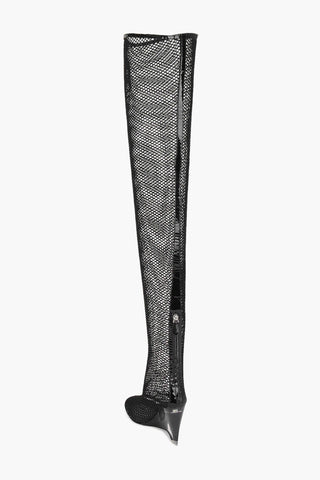 Overknee-Stiefel aus Mesh mit 11 cm Plexiglas-Keilabsatz