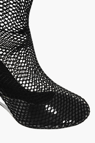 Overknee-Stiefel aus Mesh mit 11 cm Plexiglas-Keilabsatz