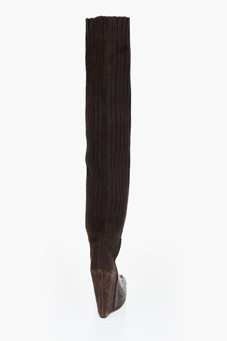 Crocodile Leather High Boots with Wedge 15cm