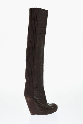 Crocodile Leather High Boots with Wedge 15cm