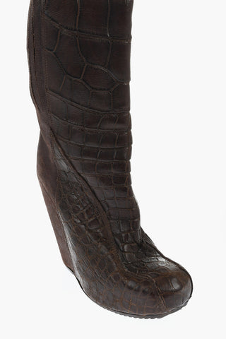 Crocodile Leather High Boots with Wedge 15cm