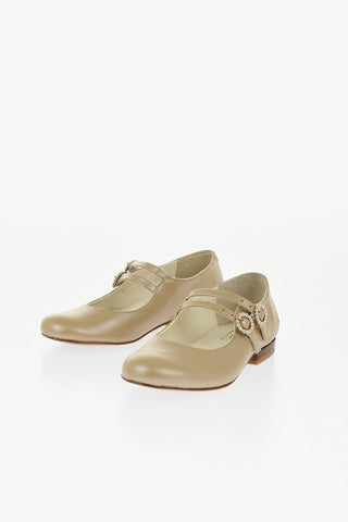 Ballerine Mary Jane in Pelle con Fibbia Gioiello