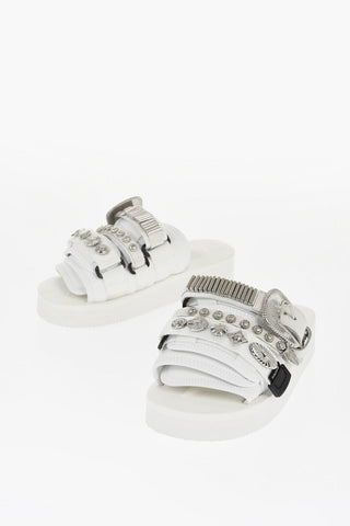 TOGA Faux Leather MOTO Sandals with Silver-Tone Metal Details