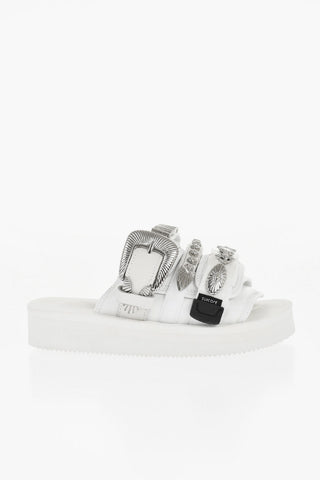 TOGA Faux Leather MOTO Sandals with Silver-Tone Metal Details