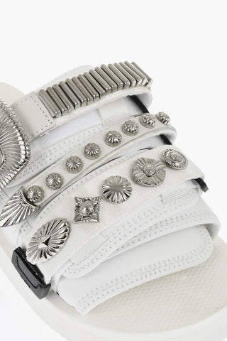 TOGA Faux Leather MOTO Sandals with Silver-Tone Metal Details