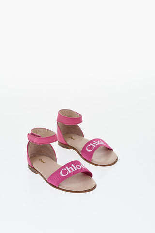 Sandali Ankle Strap In Pelle con Logo