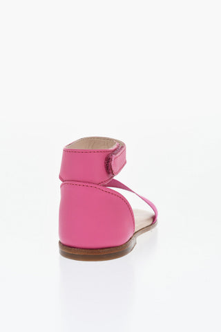 Sandali Ankle Strap In Pelle con Logo