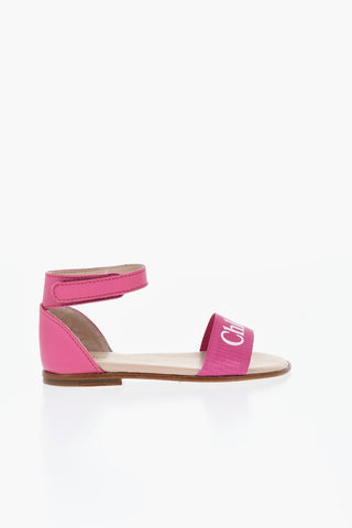 Sandali Ankle Strap In Pelle con Logo