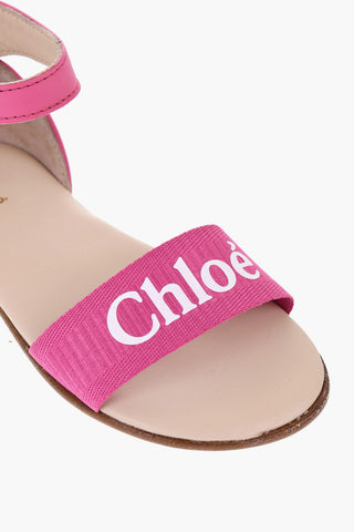 Sandali Ankle Strap In Pelle con Logo