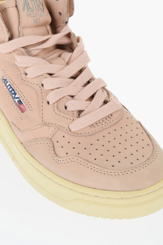 Solid Color Leather Mid-Top Sneakers