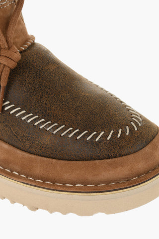 Craquelè Suede Boots with Visible Stitches