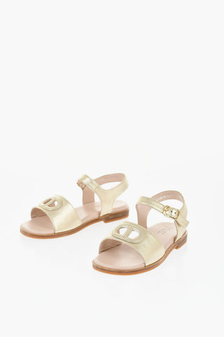 Metallic leather Ankle Strap Sandals
