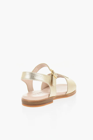 Metallic leather Ankle Strap Sandals